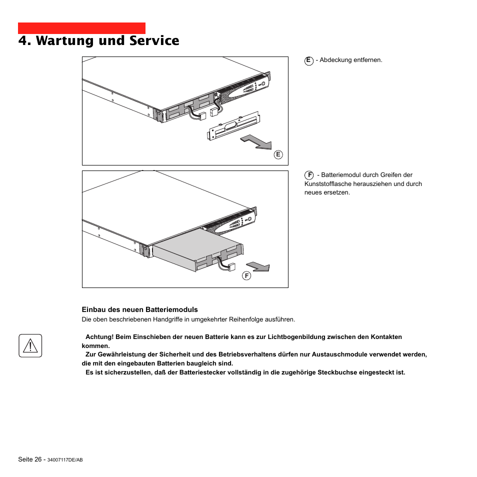 Wartung und service | MGE UPS Systems 800 Rack User Manual | Page 91 / 196