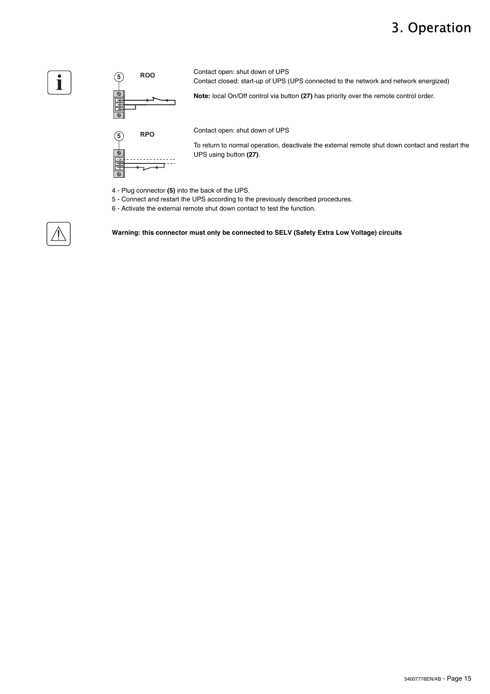 Operation | MGE UPS Systems Pulsar M 2200 RT 2U User Manual | Page 15 / 24