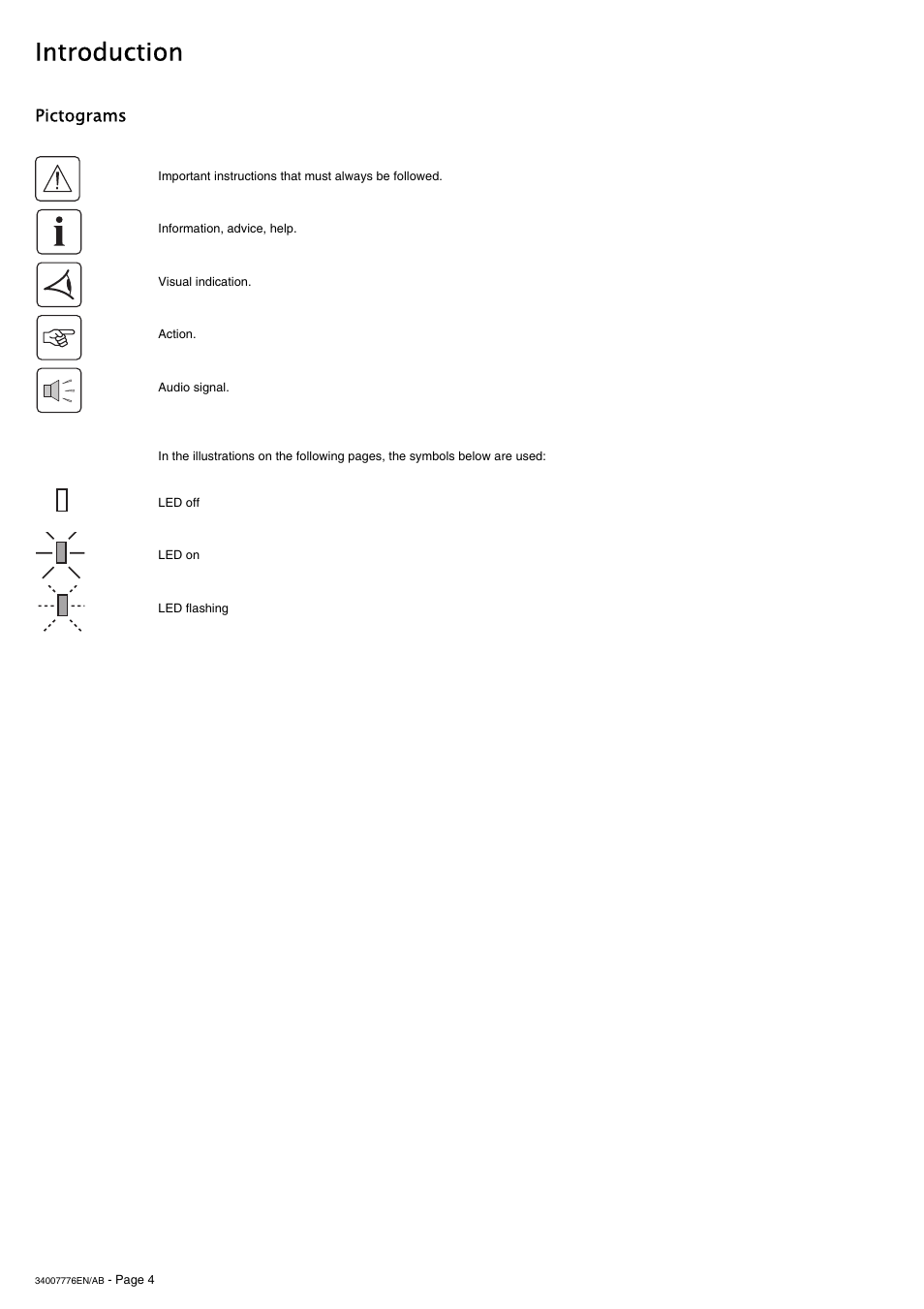 Introduction, Pictograms | MGE UPS Systems Pulsar M 2200 RT 2U User Manual | Page 4 / 24