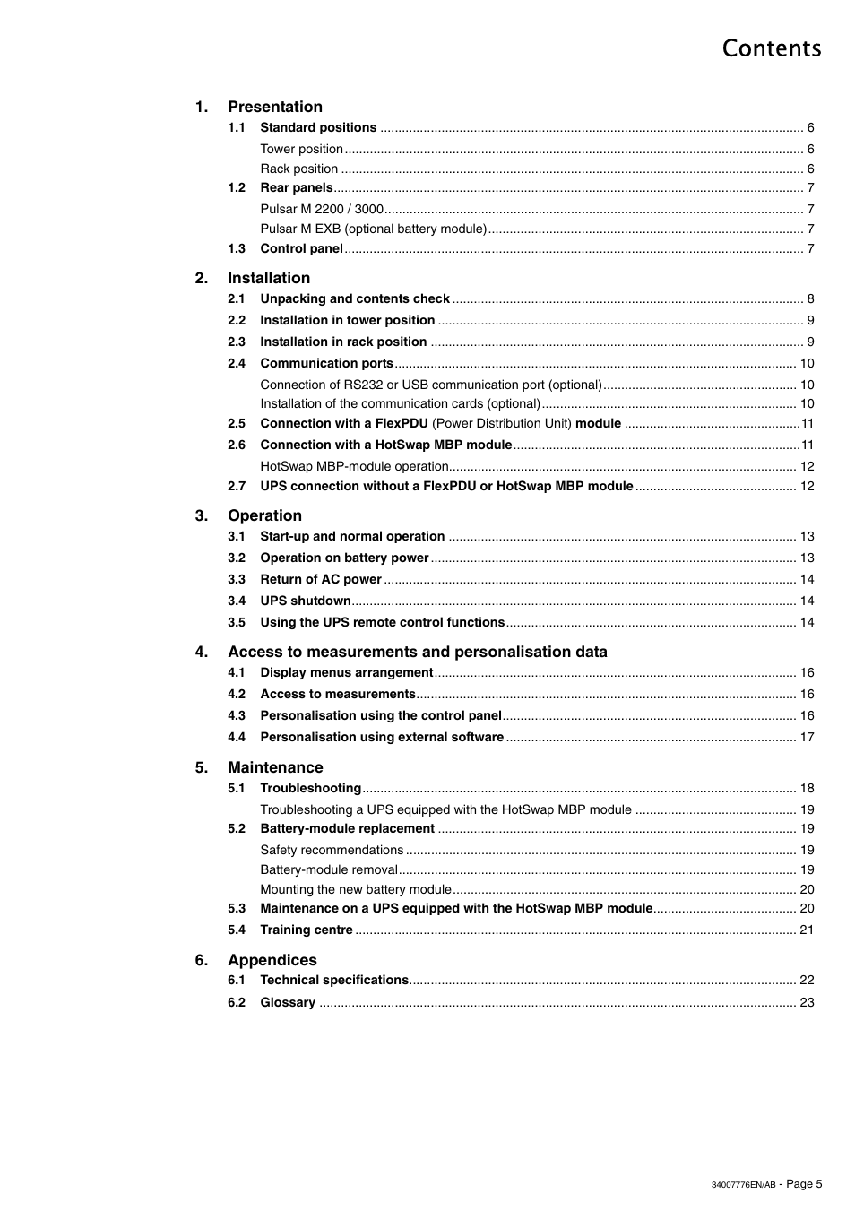 MGE UPS Systems Pulsar M 2200 RT 2U User Manual | Page 5 / 24