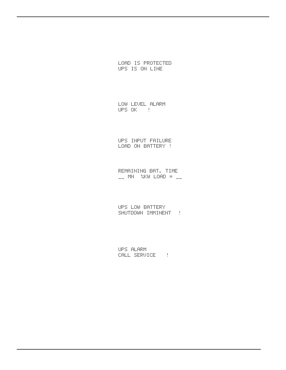 9 lcd messages 2-8, 1 general alarms 2-8, Preparations before start-up -13 | Checks before start-up -13, Start-up -14 | MGE UPS Systems EPS 8000 User Manual | Page 32 / 54