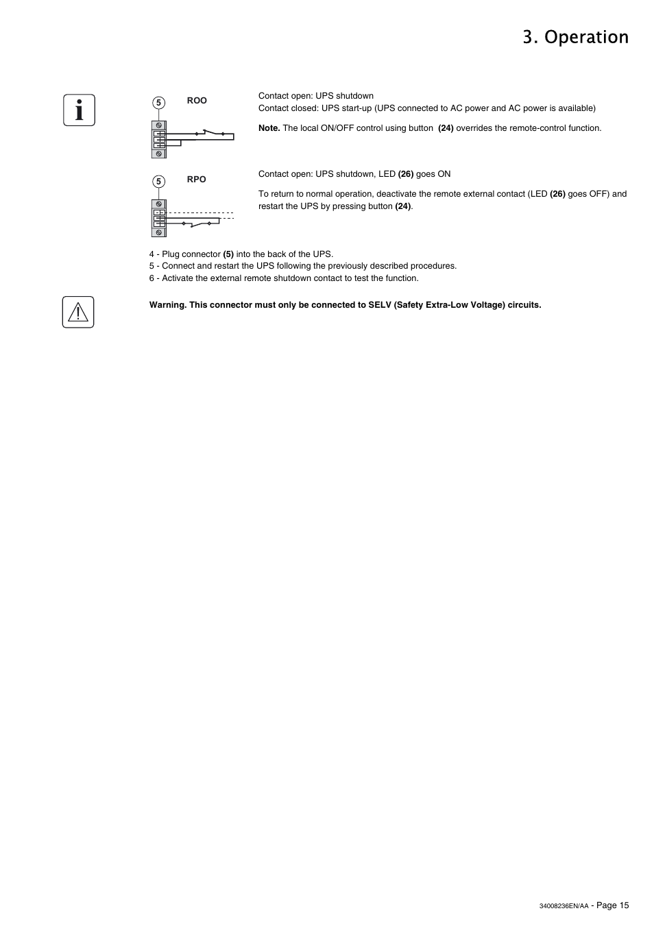 Operation | MGE UPS Systems S 1750 RT 2U User Manual | Page 15 / 22