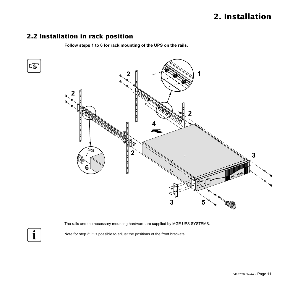 Installation | MGE UPS Systems 2200C User Manual | Page 11 / 28