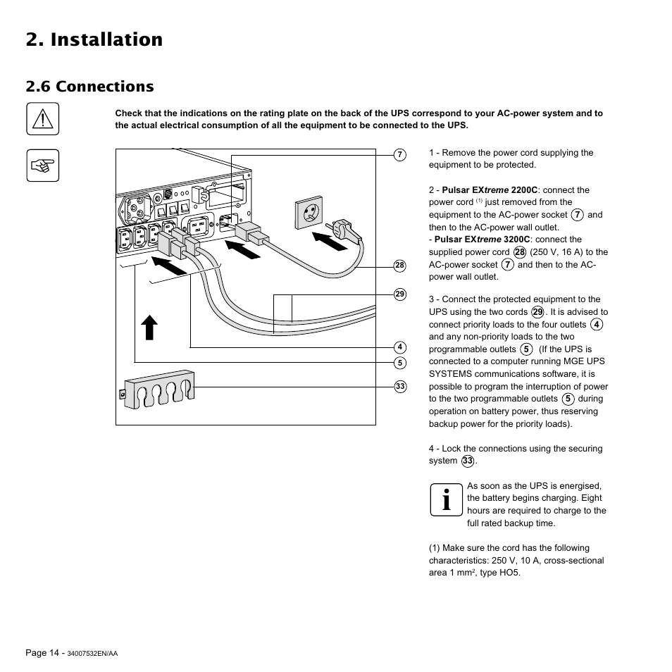 Installation, 6 connections | MGE UPS Systems 2200C User Manual | Page 14 / 28
