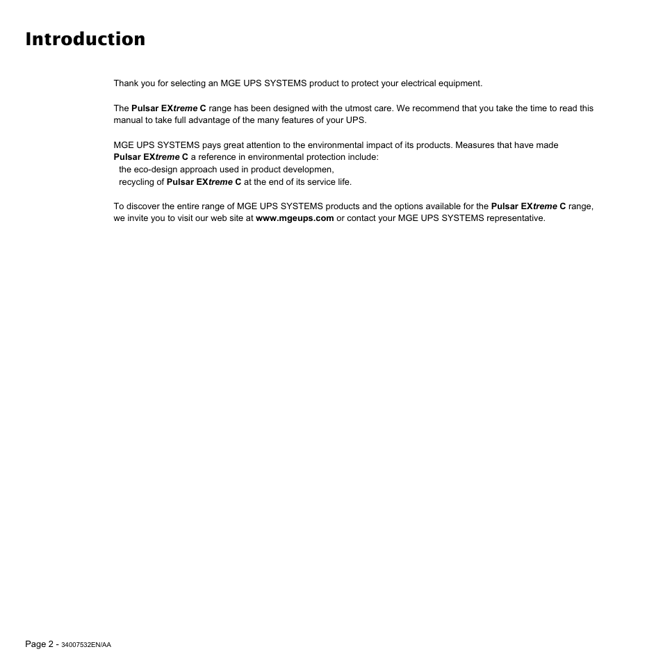 Introduction | MGE UPS Systems 2200C User Manual | Page 2 / 28