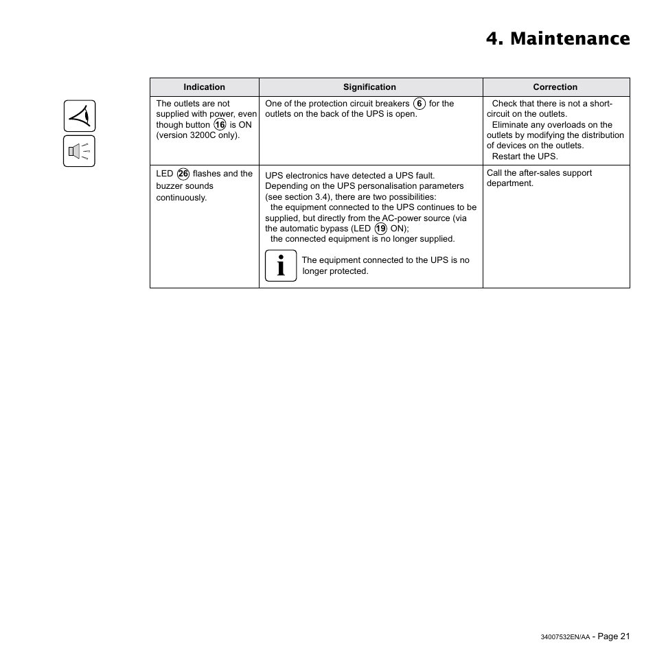 Maintenance | MGE UPS Systems 2200C User Manual | Page 21 / 28