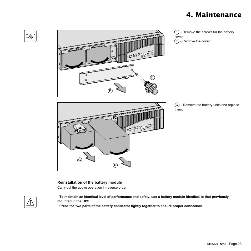 Maintenance | MGE UPS Systems 2200C User Manual | Page 23 / 28