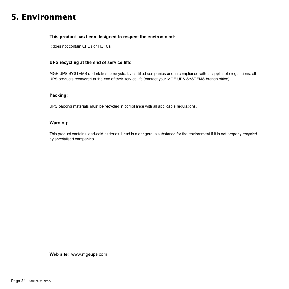 Environment | MGE UPS Systems 2200C User Manual | Page 24 / 28