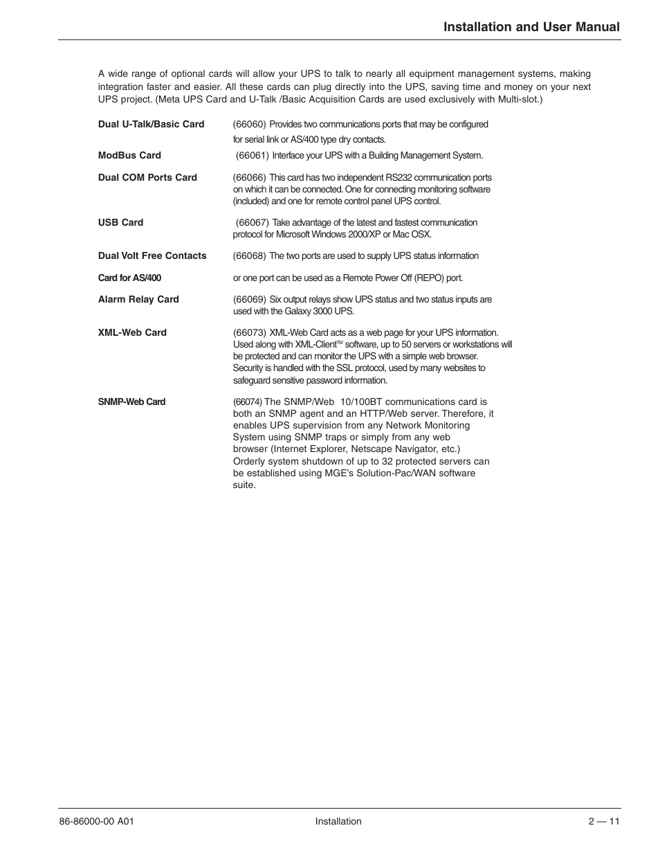 Installation and user manual | MGE UPS Systems EX 7RT User Manual | Page 35 / 72