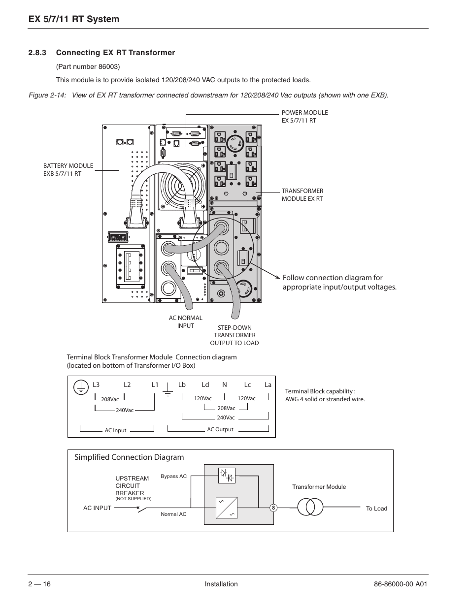 Ex 5/7/11 rt system, Simplified connection diagram | MGE UPS Systems EX 7RT User Manual | Page 40 / 72