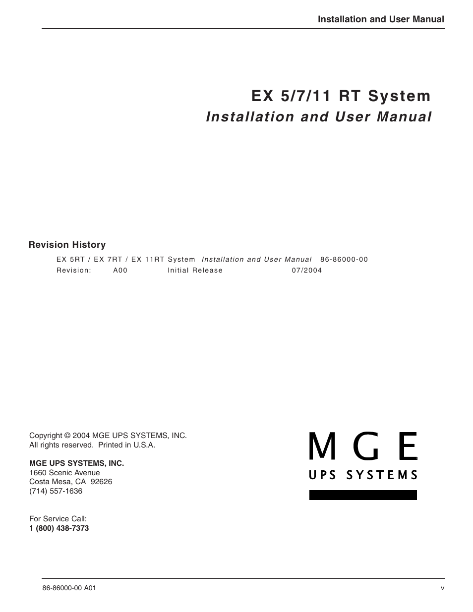 Installation and user manual | MGE UPS Systems EX 7RT User Manual | Page 5 / 72