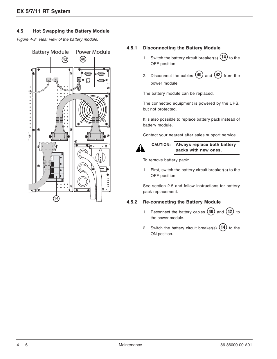 Battery module power module, Ex 5/7/11 rt system | MGE UPS Systems EX 7RT User Manual | Page 58 / 72