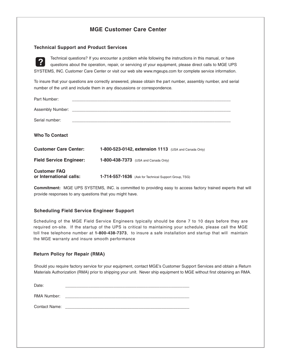 Mge customer care center | MGE UPS Systems EX 7RT User Manual | Page 63 / 72
