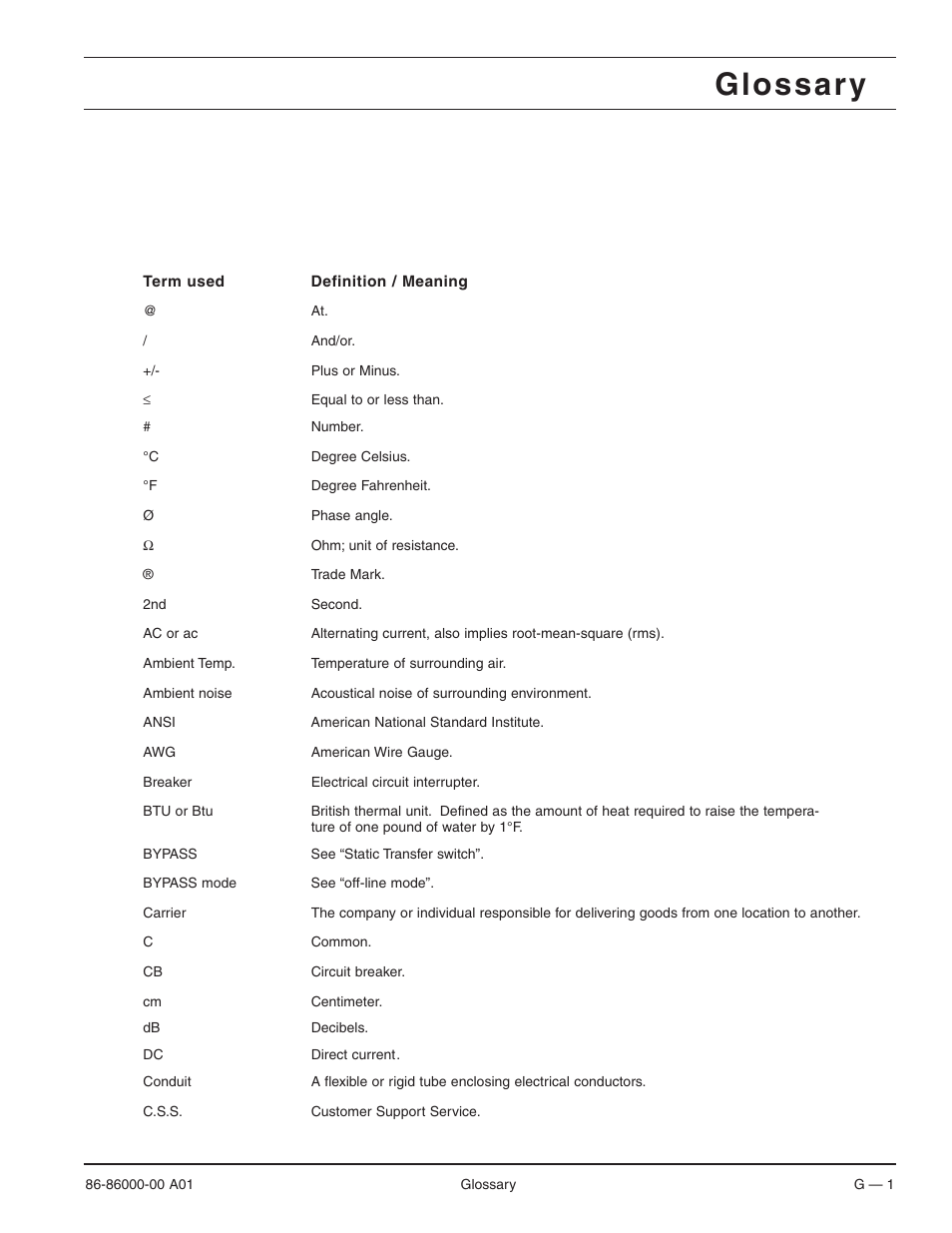 Glossar y | MGE UPS Systems EX 7RT User Manual | Page 65 / 72