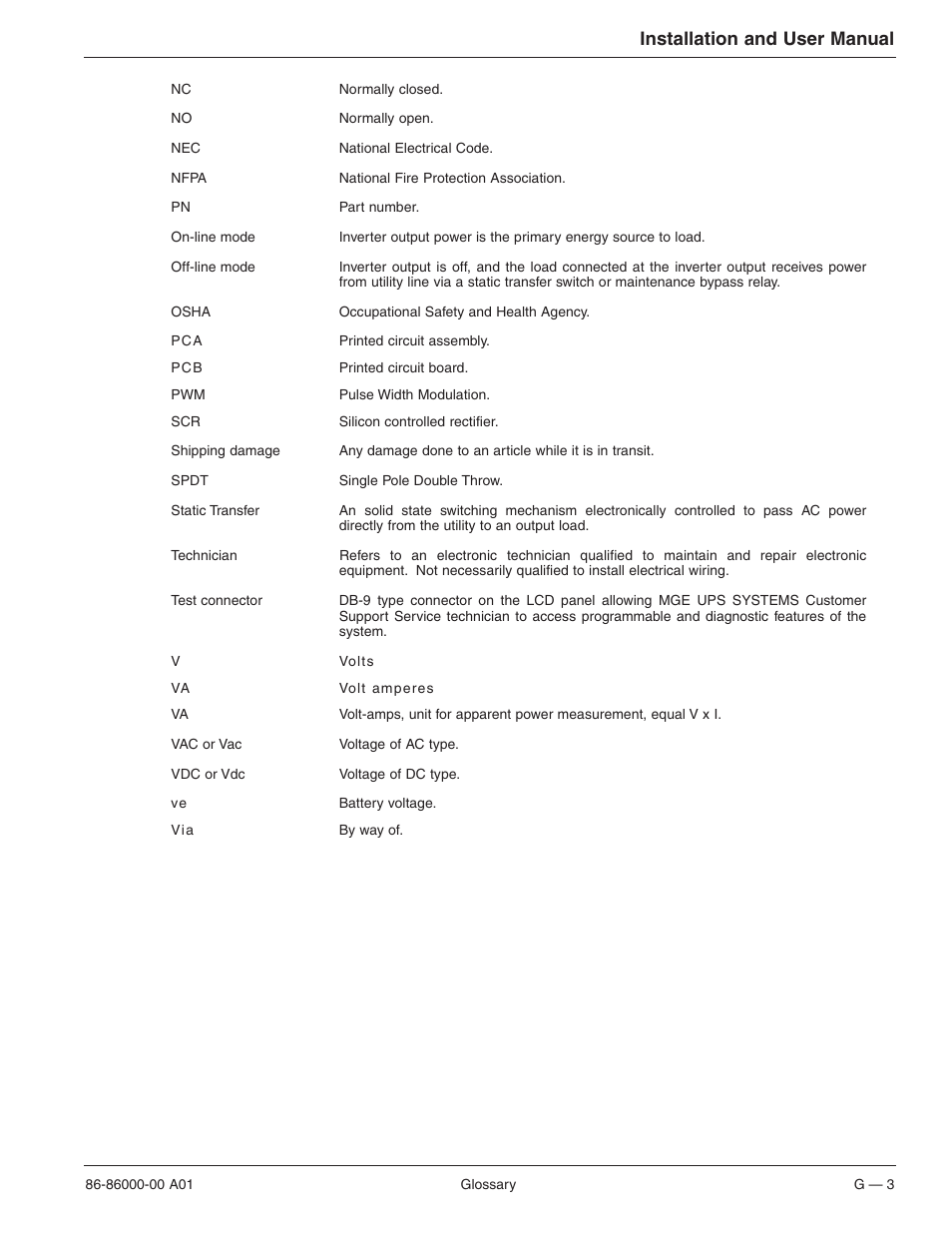 Installation and user manual | MGE UPS Systems EX 7RT User Manual | Page 67 / 72