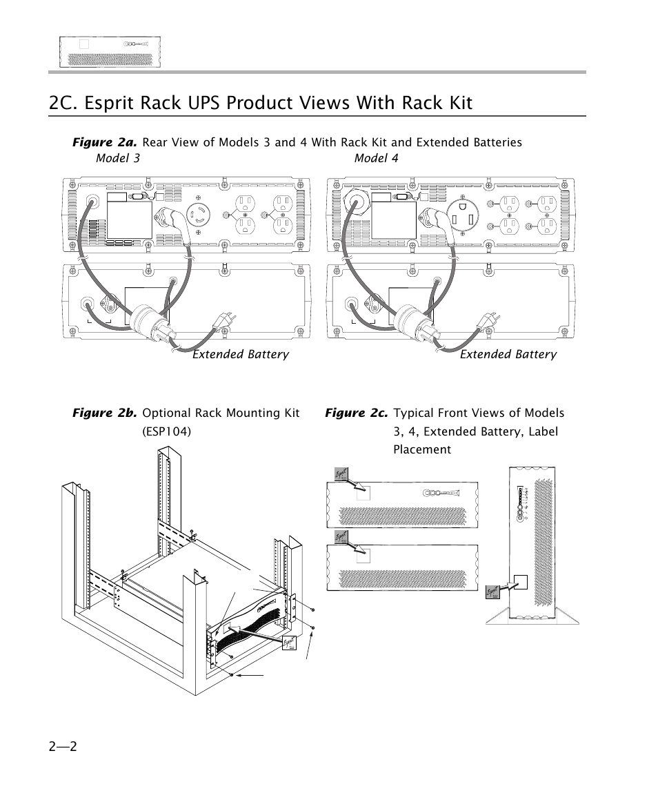 2c. esprit rack ups product views with rack kit, Extended battery, Rack "ears | Mounting screws & nuts, Included) | MGE UPS Systems 4 User Manual | Page 10 / 34