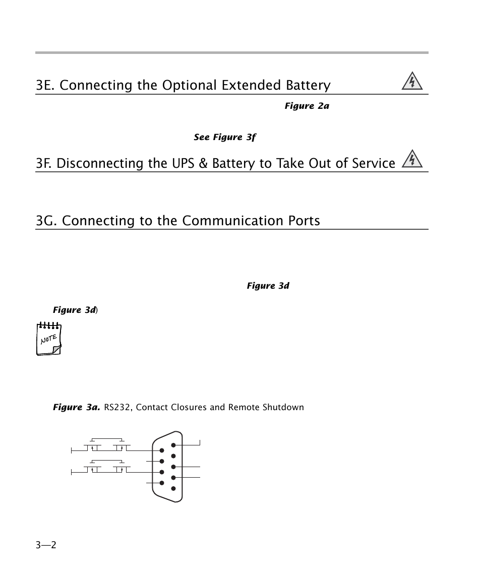 3e. connecting the optional extended battery, 3g. connecting to the communication ports | MGE UPS Systems 4 User Manual | Page 12 / 34