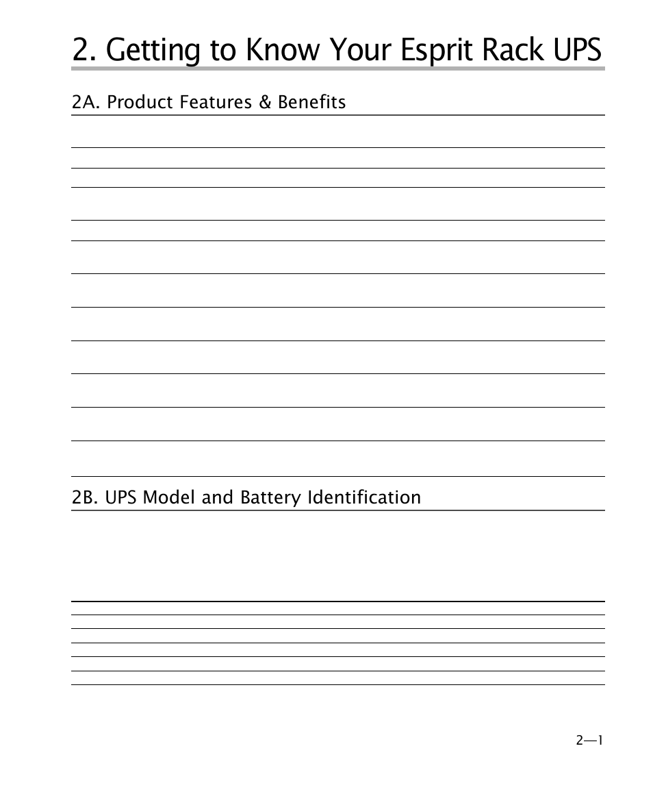 Getting to know your esprit rack ups, 2a. product features & benefits, 2b. ups model and battery identification | MGE UPS Systems 4 User Manual | Page 9 / 34