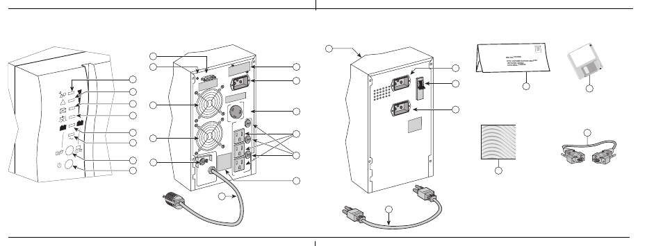 Pulsar ex20/ex30 front view, Pulsar ex20/ex30 rear view, Pulsar exb20/30 rear view | Pulsar ex20/ex30 | MGE UPS Systems Pulsar TM EX20 User Manual | Page 10 / 18