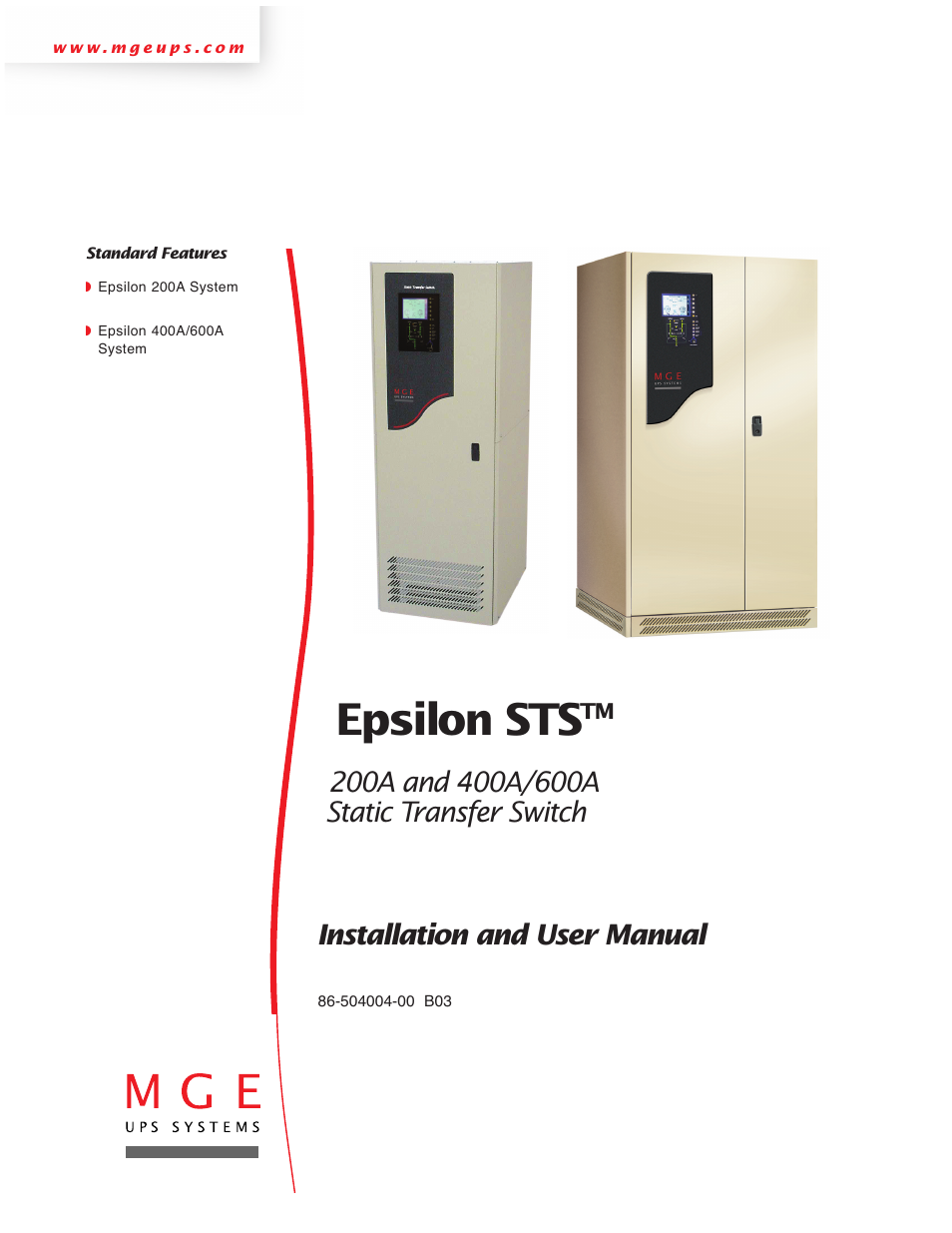 MGE UPS Systems STS 600A User Manual | 66 pages