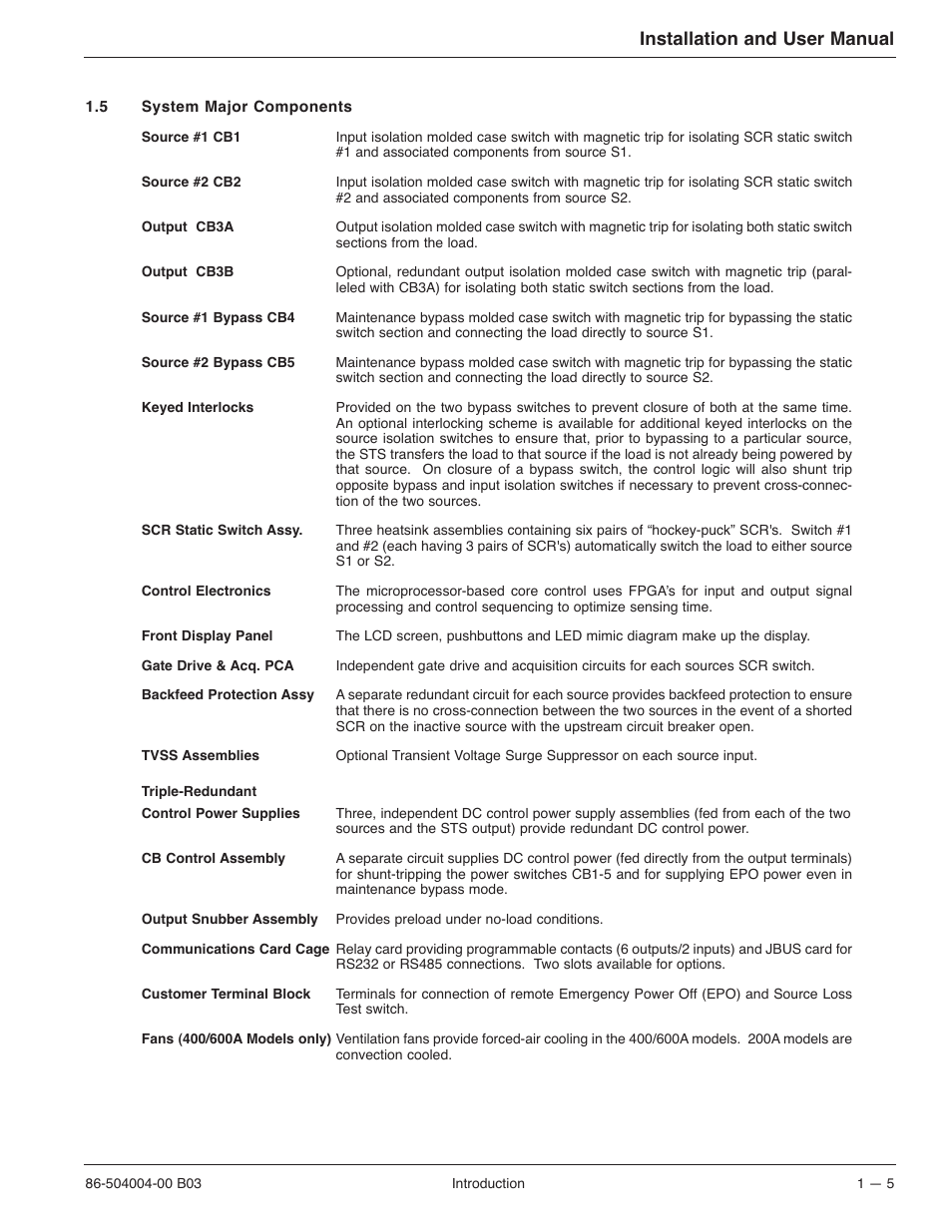 Installation and user manual | MGE UPS Systems STS 600A User Manual | Page 21 / 66