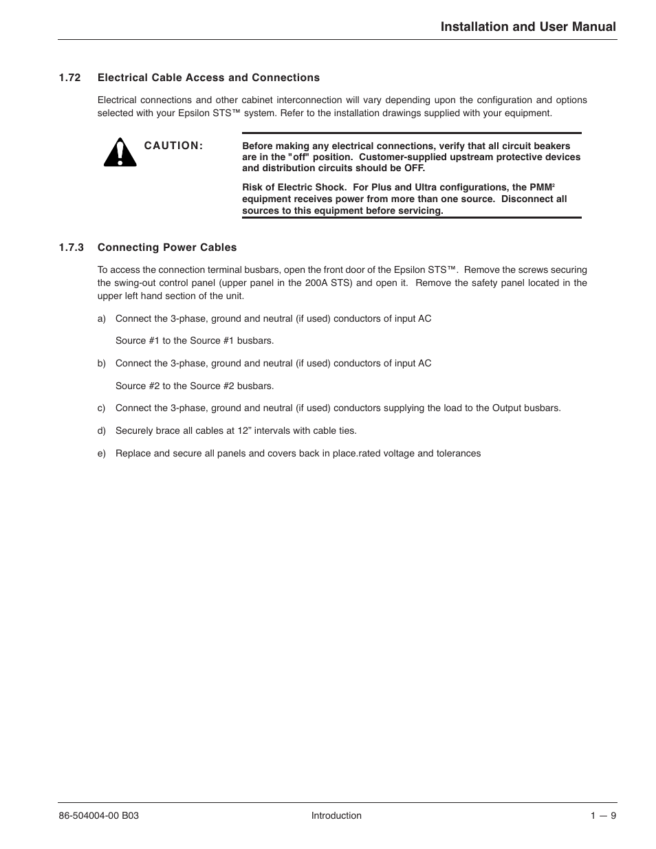 Installation and user manual | MGE UPS Systems STS 600A User Manual | Page 25 / 66