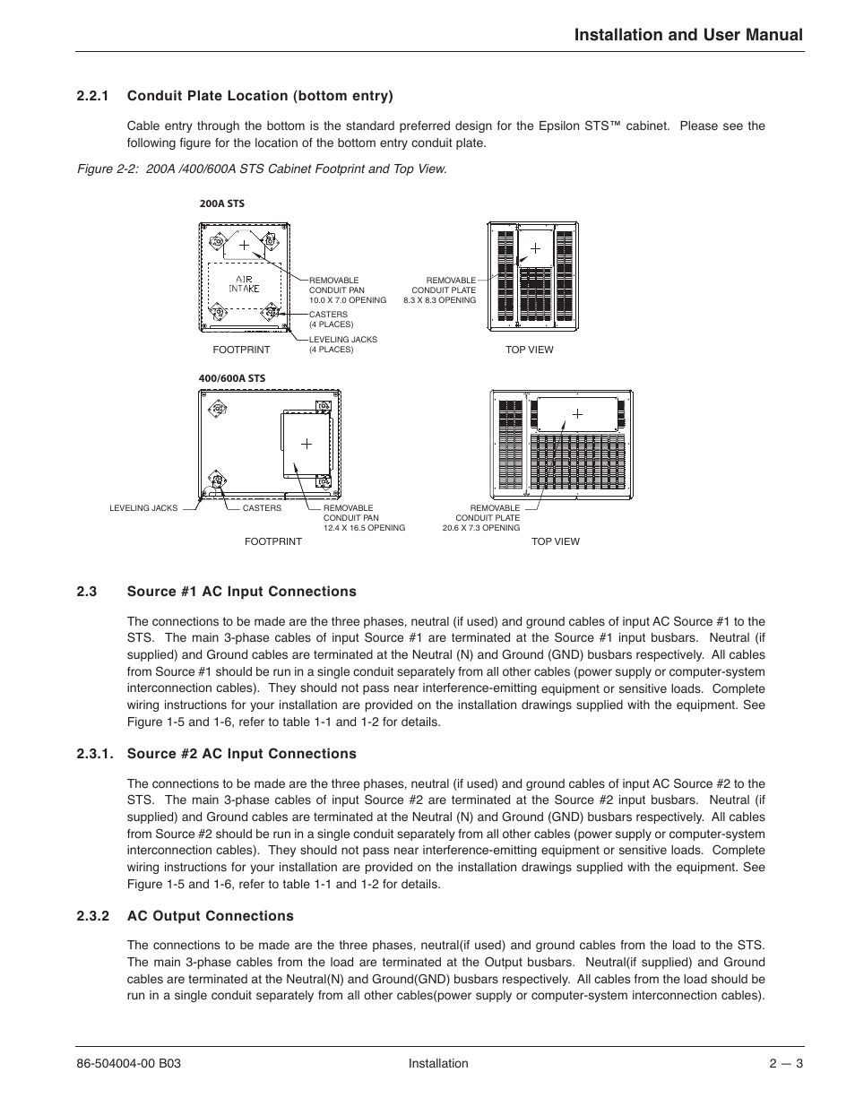 Installation and user manual | MGE UPS Systems STS 600A User Manual | Page 31 / 66