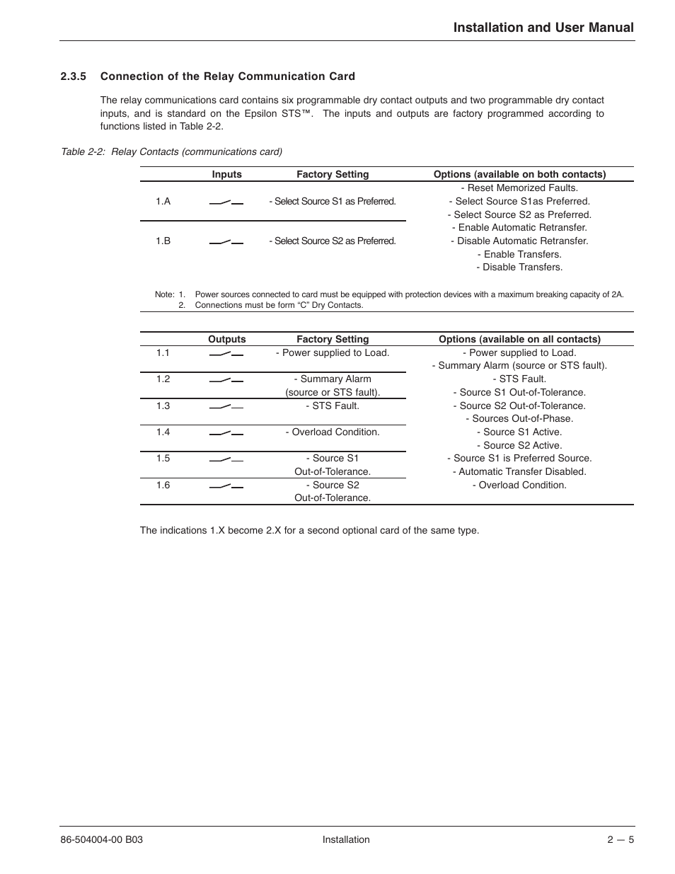 Installation and user manual | MGE UPS Systems STS 600A User Manual | Page 33 / 66