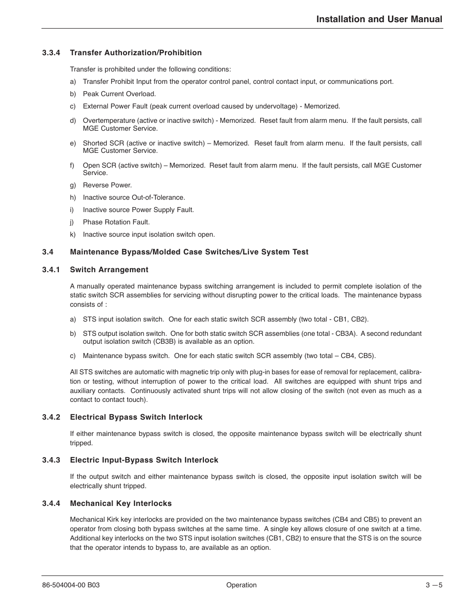 Installation and user manual | MGE UPS Systems STS 600A User Manual | Page 43 / 66