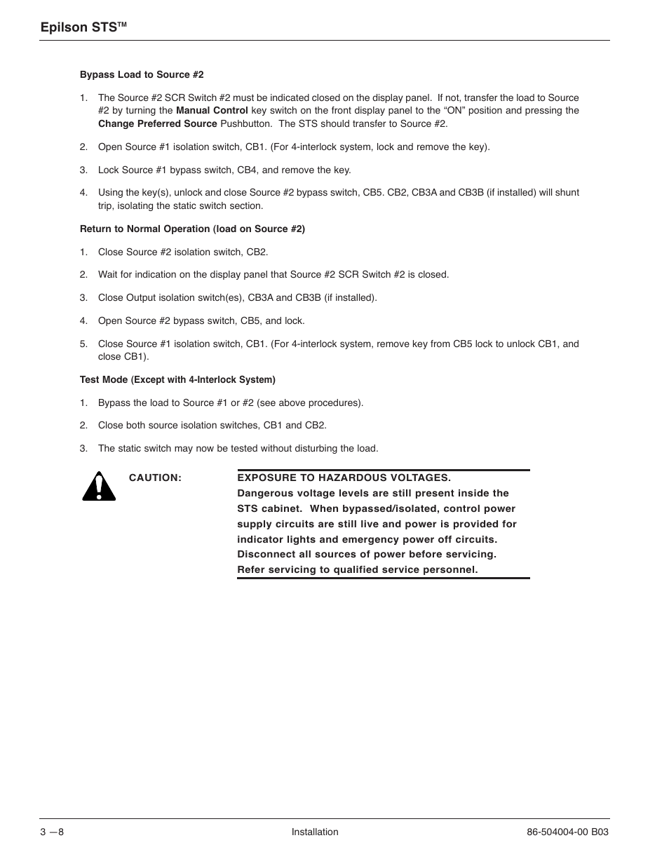 Epilson sts | MGE UPS Systems STS 600A User Manual | Page 46 / 66