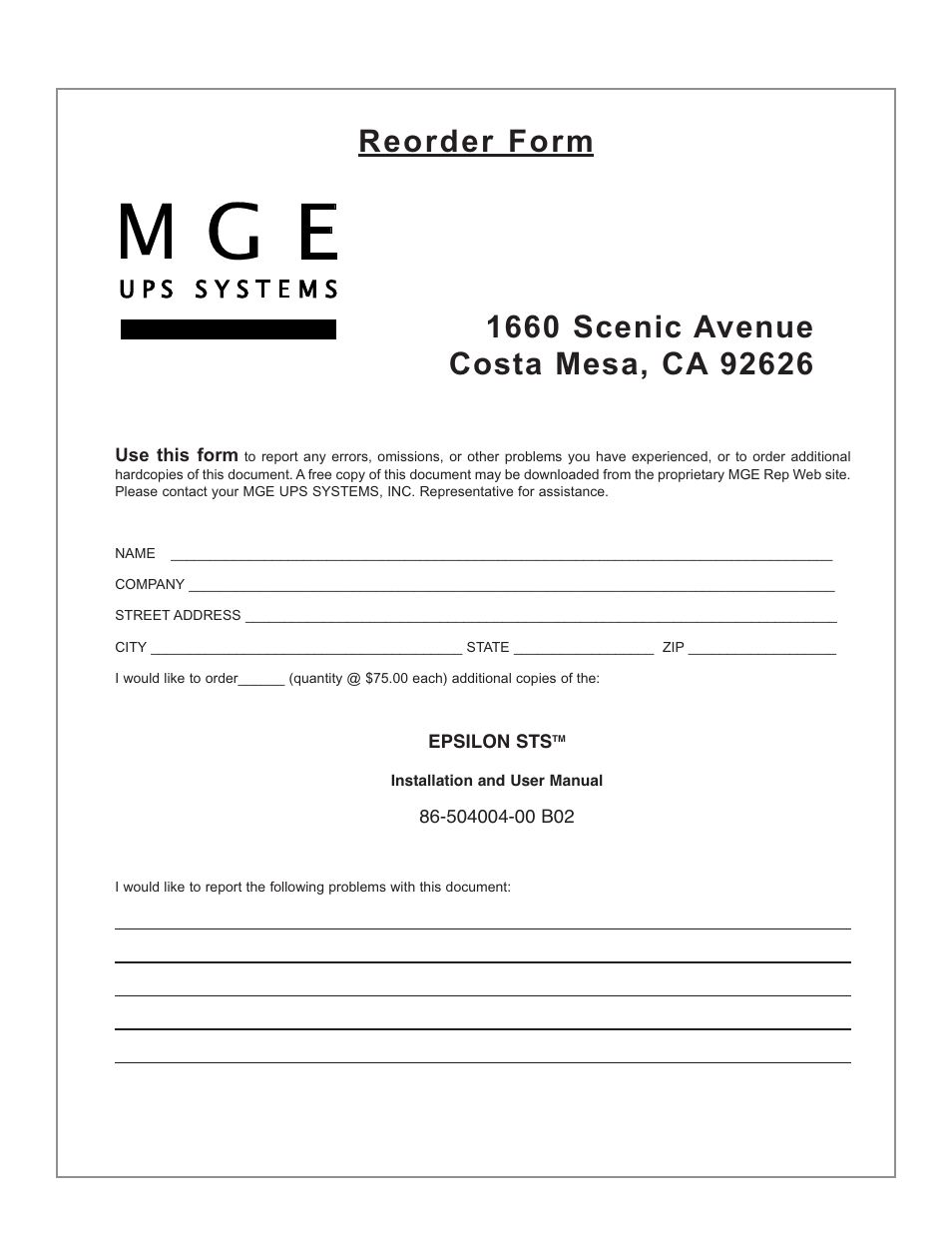 MGE UPS Systems STS 600A User Manual | Page 63 / 66