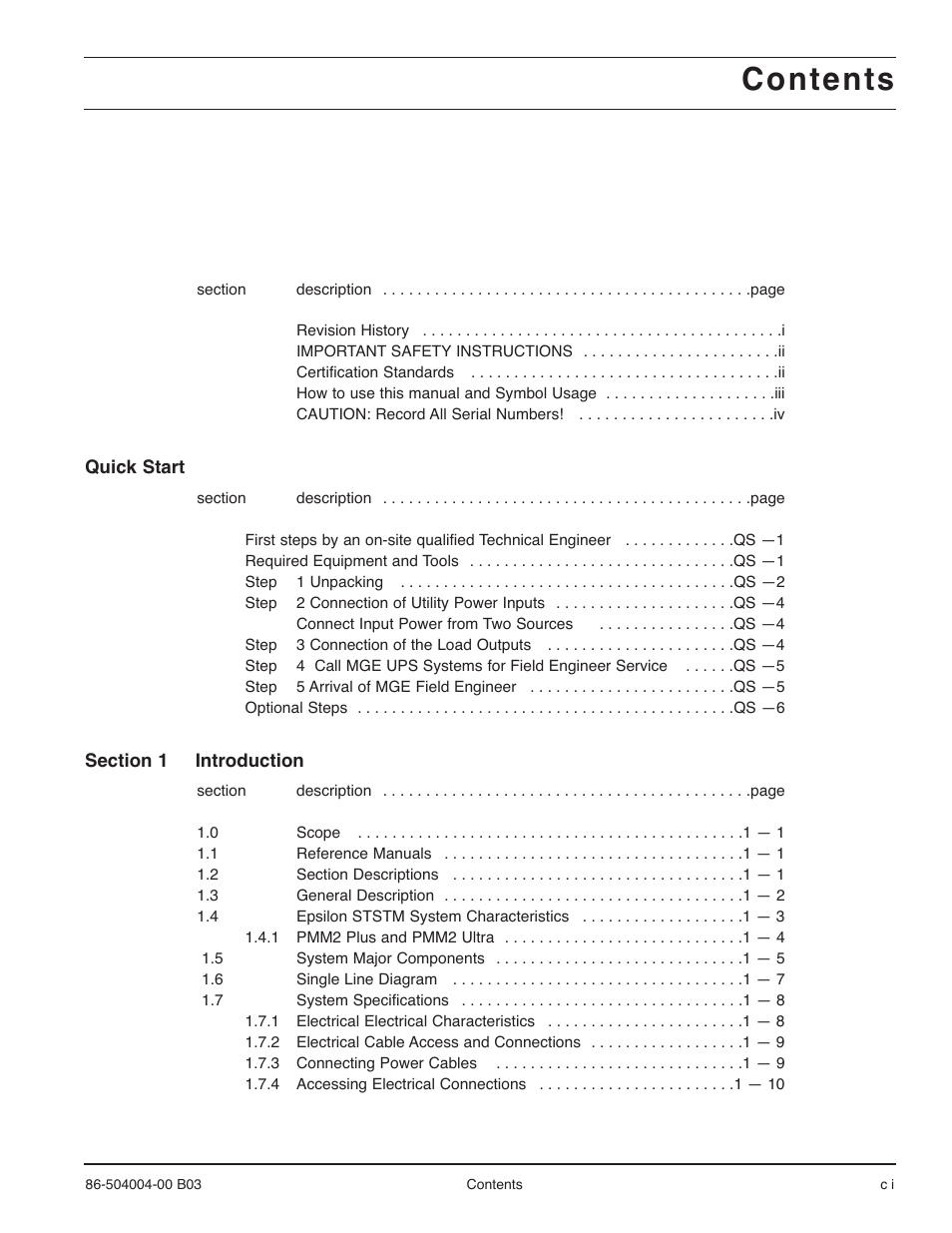 MGE UPS Systems STS 600A User Manual | Page 7 / 66