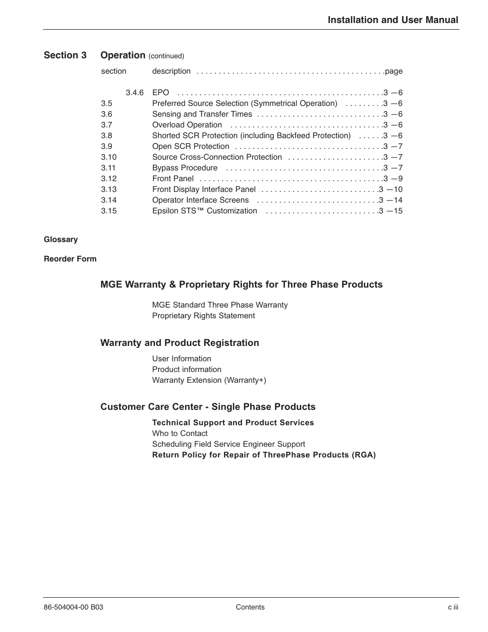 MGE UPS Systems STS 600A User Manual | Page 9 / 66