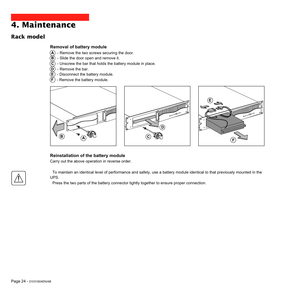 Maintenance, Rack model | MGE UPS Systems Pulsar EXtreme 1000C User Manual | Page 24 / 28