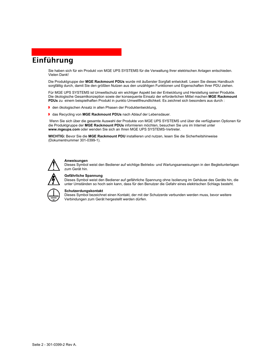 Einführung | MGE UPS Systems Rackmount PDU User Manual | Page 16 / 36