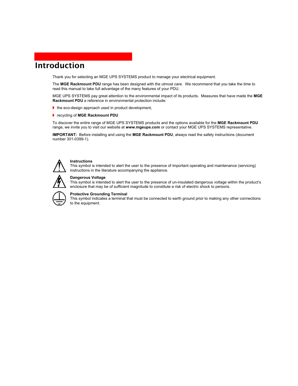 Introduction | MGE UPS Systems Rackmount PDU User Manual | Page 4 / 36