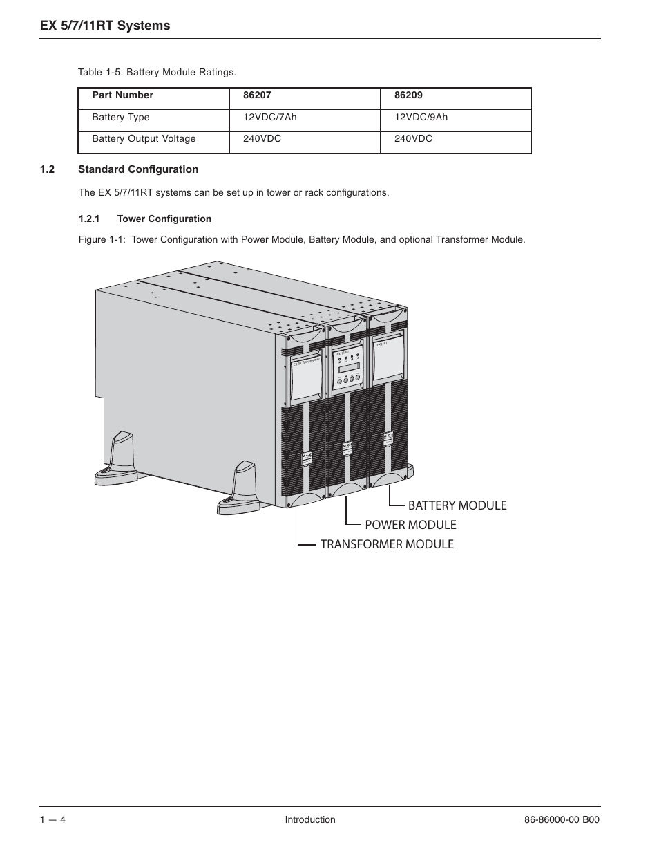 Ex 5/7/11rt systems, Battery module power module, Transformer module | MGE UPS Systems EX-7 User Manual | Page 18 / 76