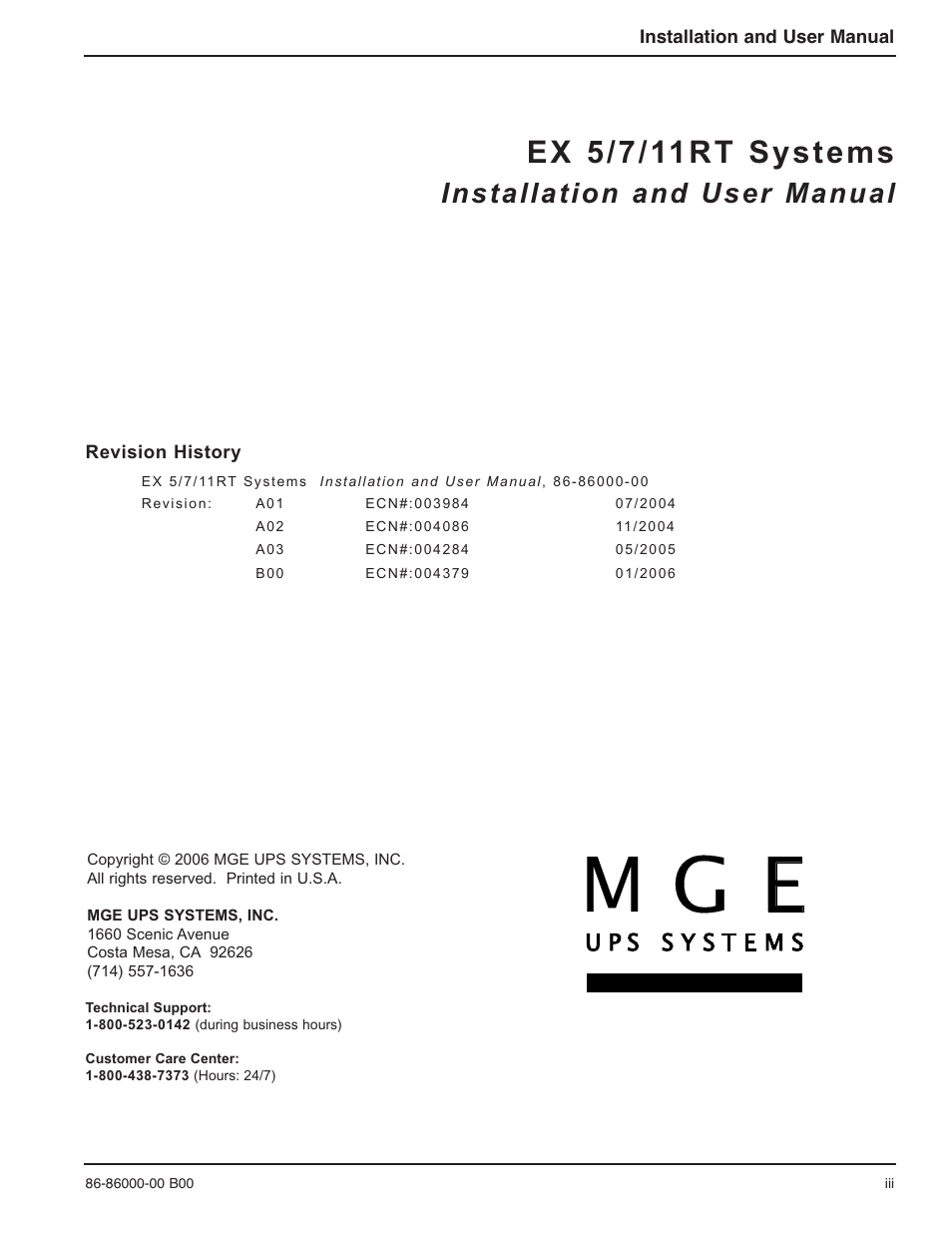 MGE UPS Systems EX-7 User Manual | Page 3 / 76