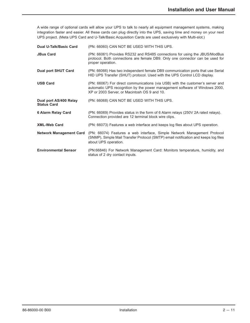 Installation and user manual | MGE UPS Systems EX-7 User Manual | Page 37 / 76