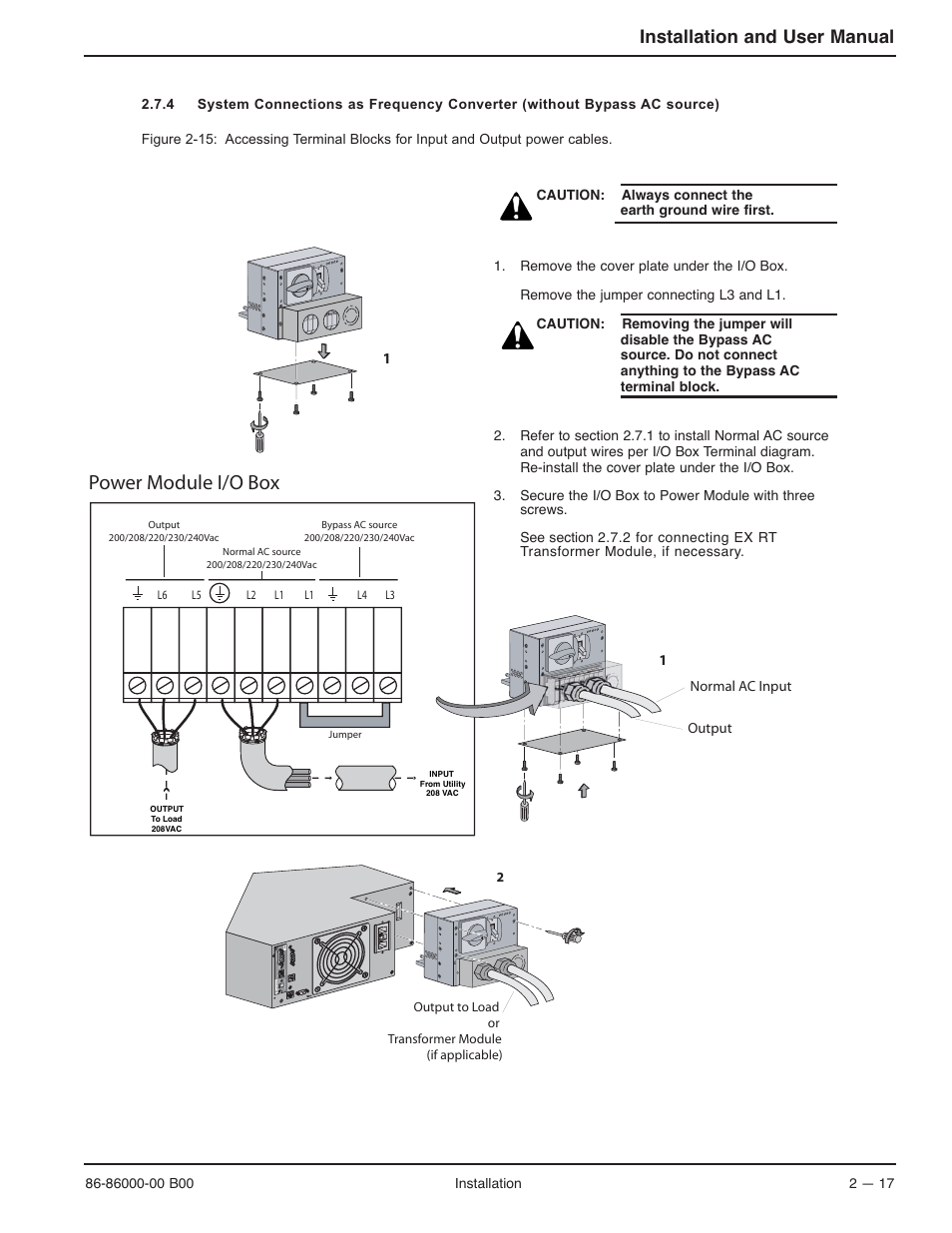 Power module i/o box, Installation and user manual | MGE UPS Systems EX-7 User Manual | Page 43 / 76
