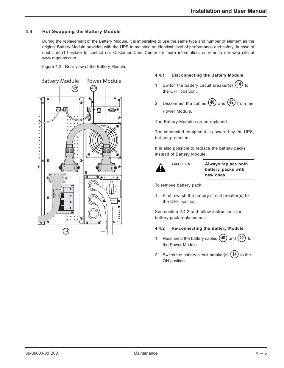 Battery module power module, Installation and user manual | MGE UPS Systems EX-7 User Manual | Page 61 / 76