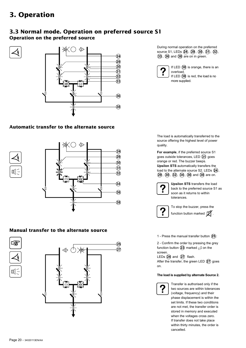 Operation, 3 normal mode. operation on preferred source s1 | MGE UPS Systems 30A User Manual | Page 20 / 30