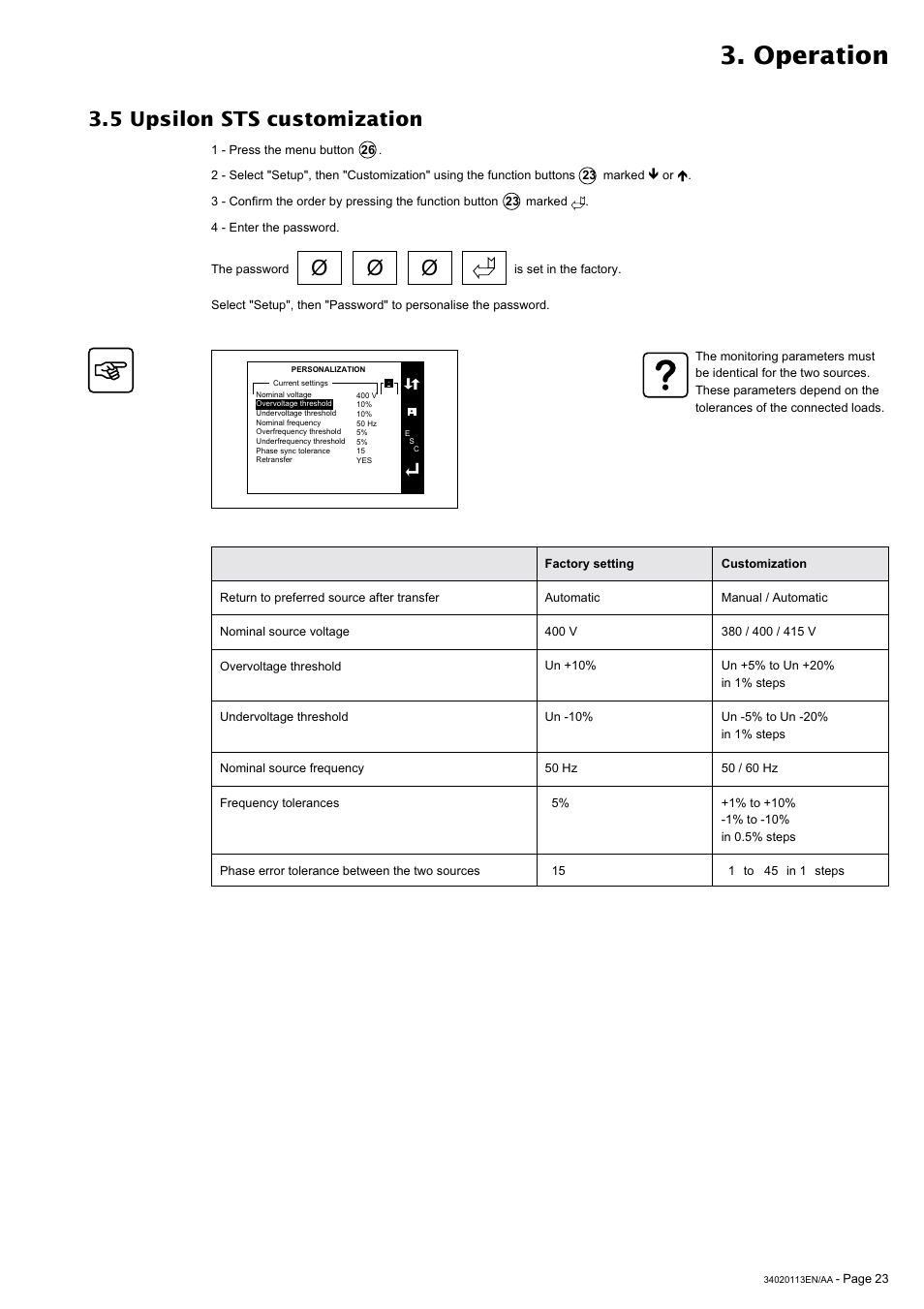 Operation, 5 upsilon sts customization | MGE UPS Systems 30A User Manual | Page 23 / 30