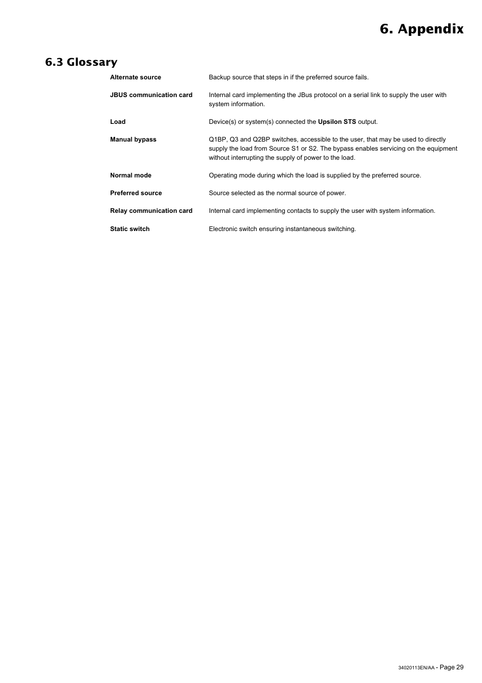 Appendix, 3 glossary | MGE UPS Systems 30A User Manual | Page 29 / 30
