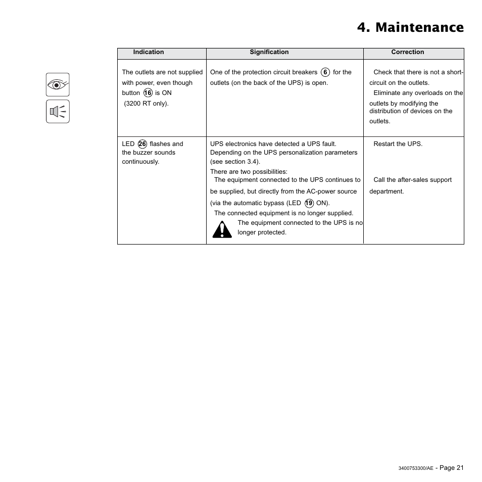 Maintenance | MGE UPS Systems Pulsar EX 2200RT User Manual | Page 21 / 28