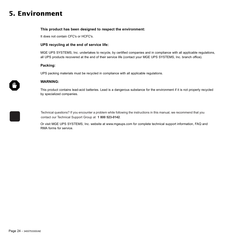 Environment | MGE UPS Systems Pulsar EX 2200RT User Manual | Page 24 / 28