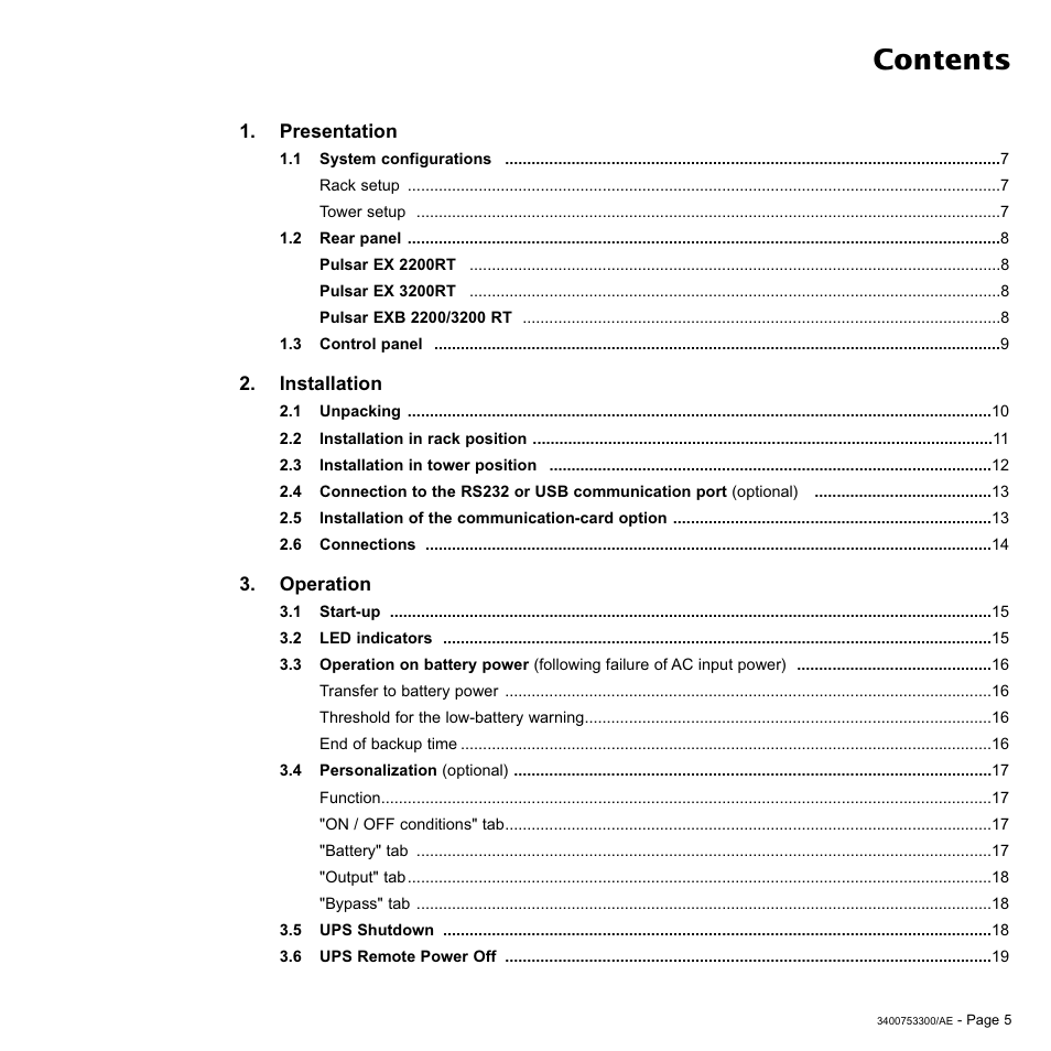 MGE UPS Systems Pulsar EX 2200RT User Manual | Page 5 / 28