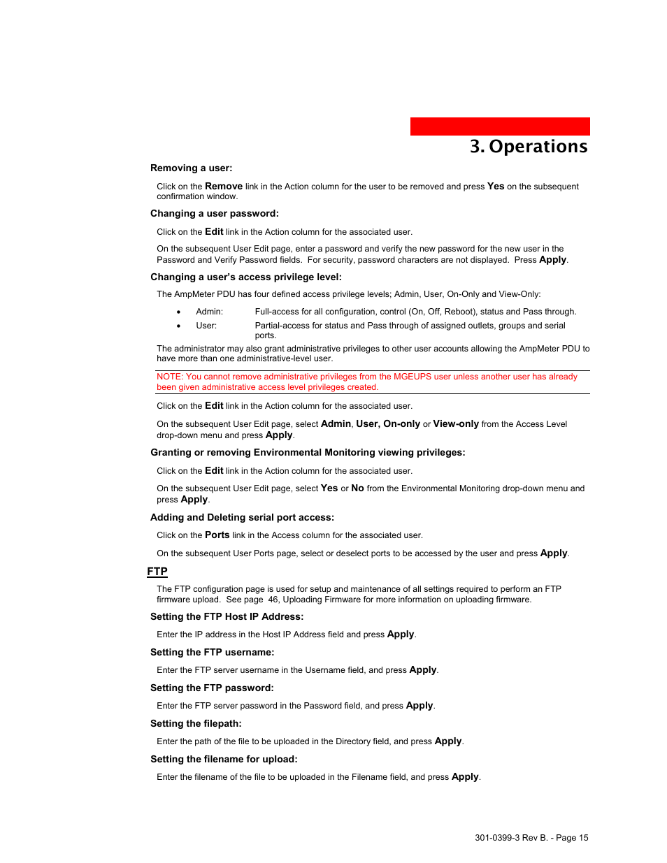 Operations | MGE UPS Systems AmpMeter PDU User Manual | Page 15 / 52