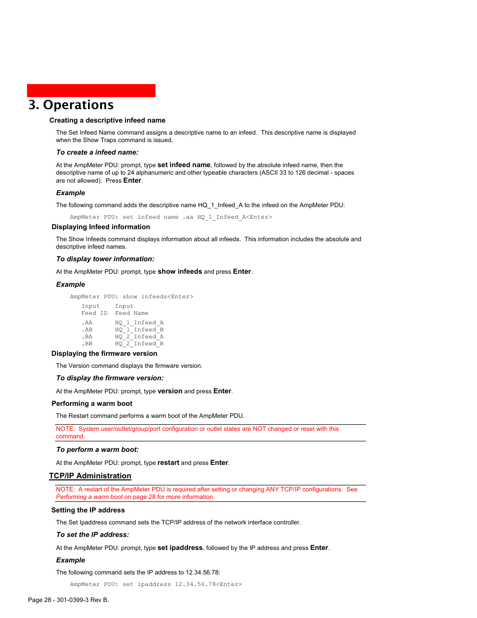 Tcp/ip administration, Operations | MGE UPS Systems AmpMeter PDU User Manual | Page 28 / 52