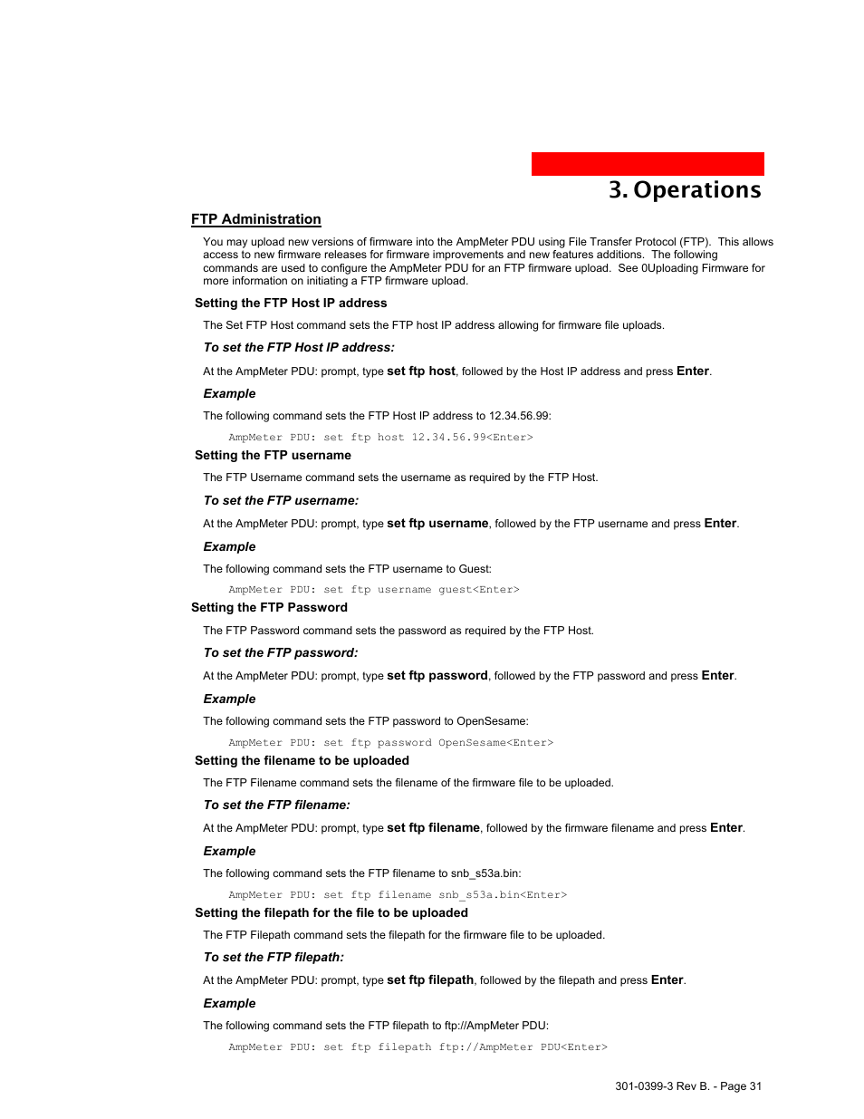 Ftp administration, Operations | MGE UPS Systems AmpMeter PDU User Manual | Page 31 / 52